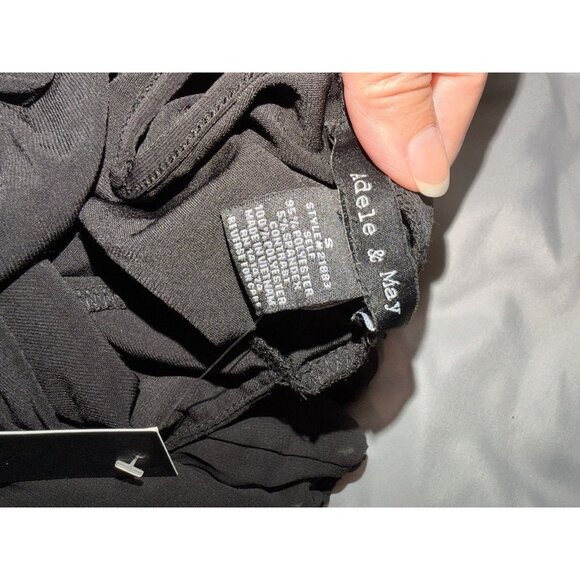 Adele & May Black Sheer Sleeve Mock Neck Keyhole Blouse Top Size S NWT - Picture 7 of 9